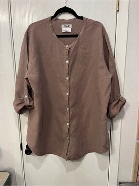 FLAX Brand Women’s Linen Button Down Tunic Top Shirt Blouse Sz Large Lagenlook